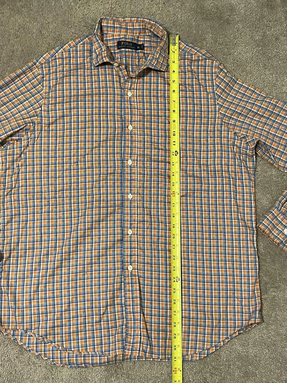 Polo Ralph Lauren Shirt Mens XL Orange Blue Plaid Button Up Long Sleeve Casual